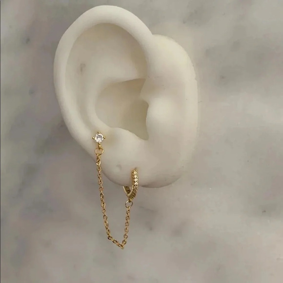 COPY - Gold Crystal Double Hoop Stud Chian Earrings Brand NewGold Plated S9…